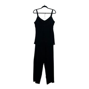 R&M Richards Woman Black 2 Piece Pant Set Beaded Tassel Trim Chiffon 16W 38627